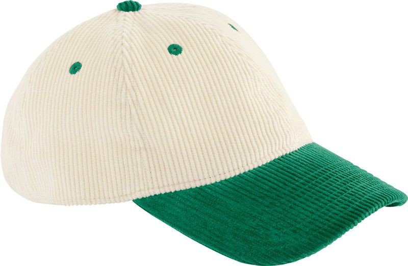 Sztruksowa czapka z kontrastowym daszkiem CB690 - Natural / Bottle Green