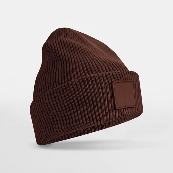 Czapka z szerokim wywinięciem i naszywką CB336R - Walnut