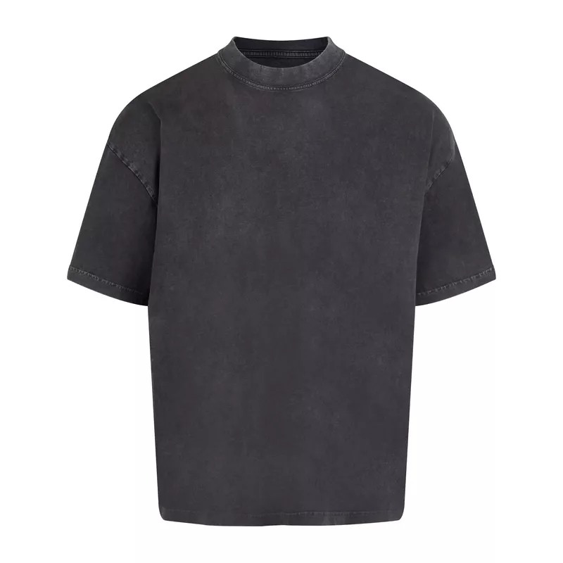 T-shirt Oversize Efekt Sprania Bawełna Organiczna 240 AM019 - Washed Black