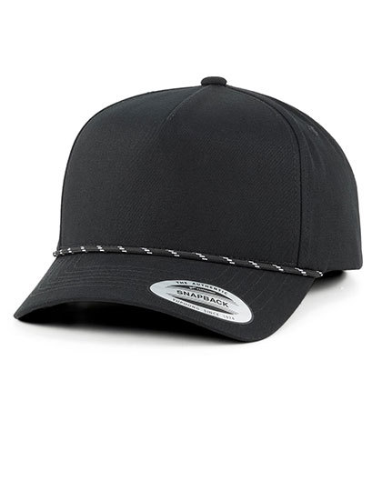 YP Classics Retro Cotton Blend 5-Panel Snapback Cap with Braided Rope - Black
