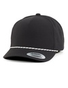 YP Classics 5-Panel Snapback Cap with Perforations and Braided Rope - Black