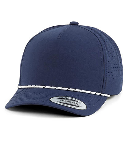 YP Classics 5-Panel Snapback Cap with Perforations and Braided Rope - Navy