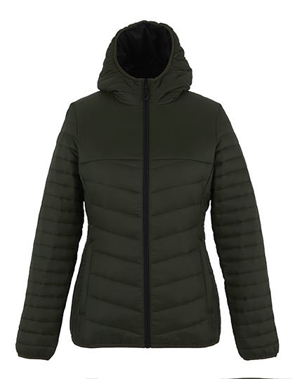 Damska Kurtka Pikowana z Kapturem RG970 - Dark Khaki & Black