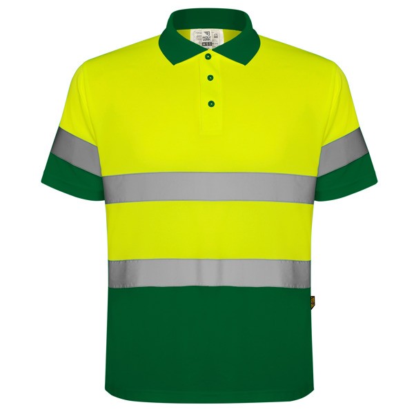 Koszulka polo odblaskowa POLARIS HV9302 - zieleń ogrodowa/żółty fluorescencyjny