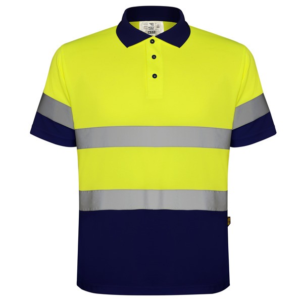 Koszulka polo odblaskowa POLARIS HV9302 - granatowy/żółty fluor