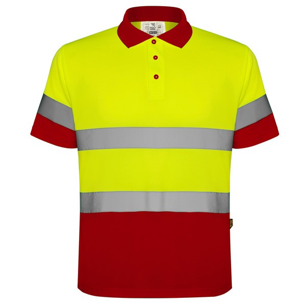 Koszulka polo odblaskowa POLARIS HV9302 - rojo laboral/amarillo flúor