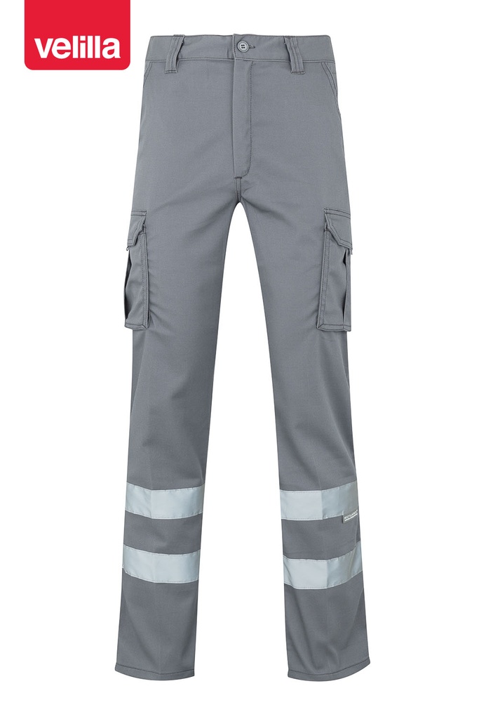 Spodnie stretch z wieloma kieszeniami z odblaskami 103014S - GREY 08