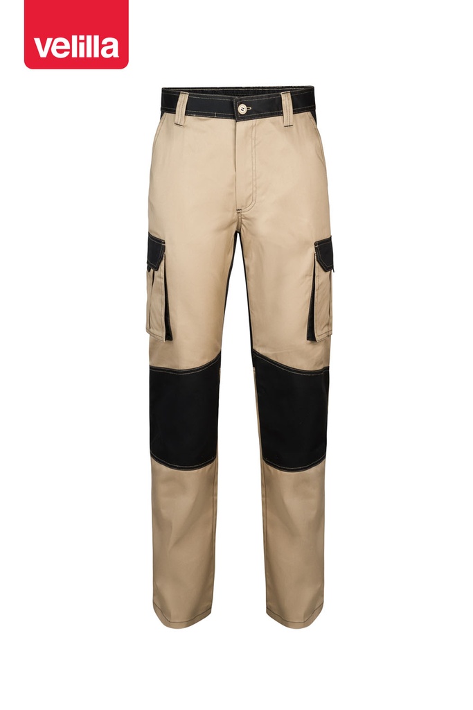Spodnie dwukolorowe z wieloma kieszeniami 103020B - SAND BEIGE/BLACK 46/00