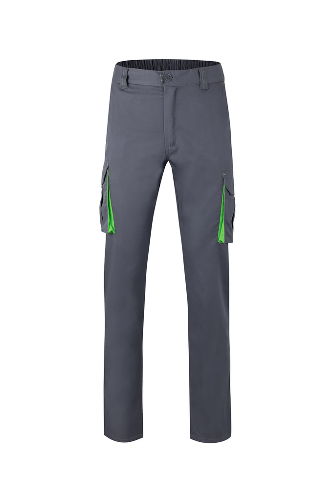 Spodnie dwukolorowe stretch z wieloma kieszeniami 103024S - GREY/LIME GREEN 08/25