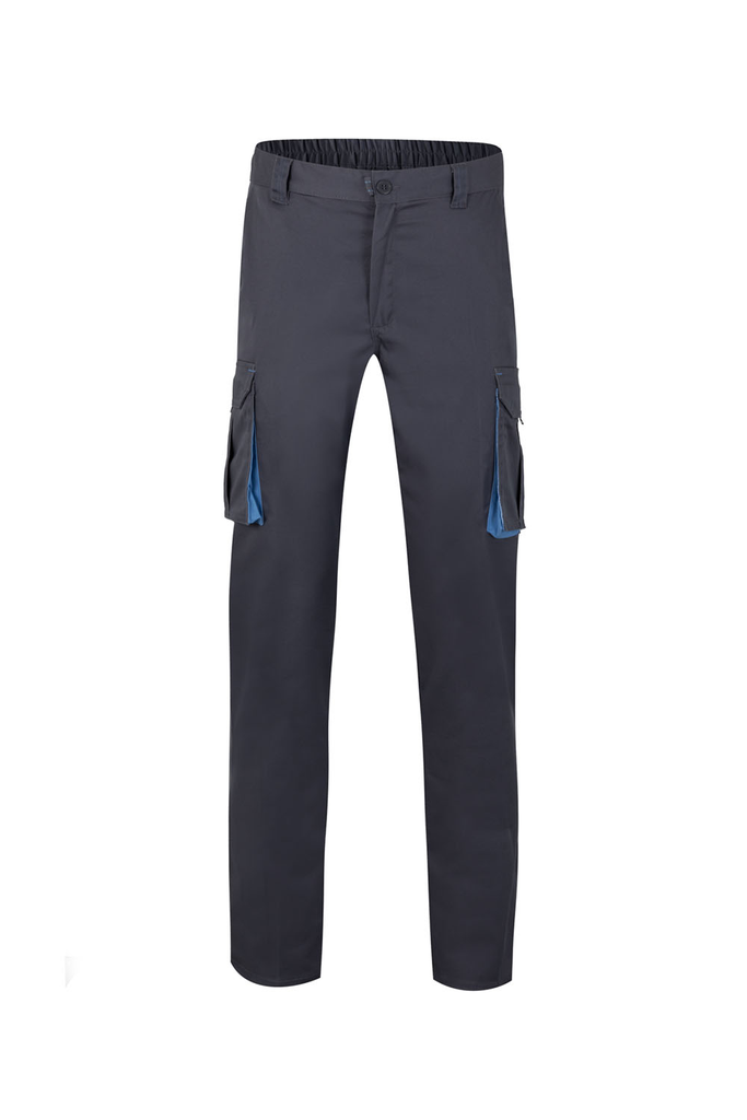 Spodnie dwukolorowe stretch z wieloma kieszeniami 103024S - GREY/SKY BLUE 08/05