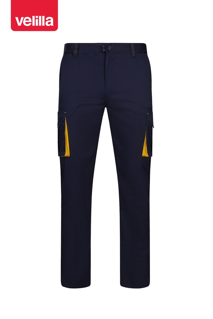 Spodnie dwukolorowe stretch z wieloma kieszeniami 103024S - NAVY BLUE/YELLOW 61/17
