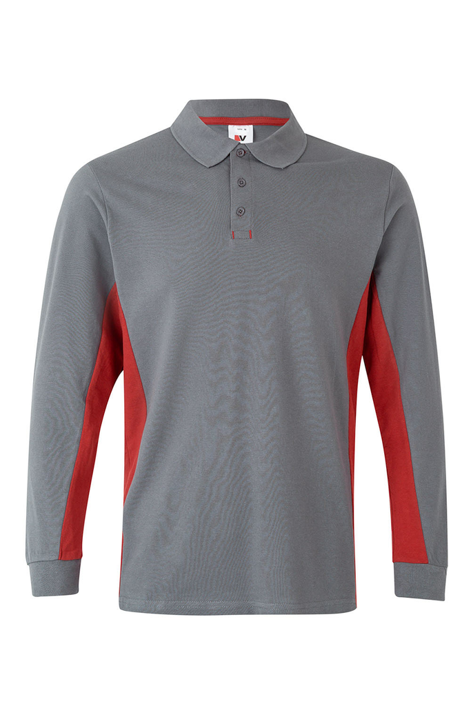 Koszulka polo dwukolorowa z długim rękawem 105514 - GREY/RED 08/12