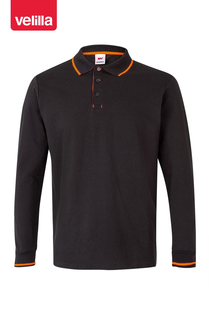 Koszulka polo dwukolorowa z długim rękawem 105515 - BLACK/HI-VIS ORANGE 00/19