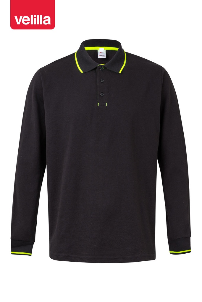 Koszulka polo dwukolorowa z długim rękawem 105515 - BLACK/HI-VIS YELLOW 00/20