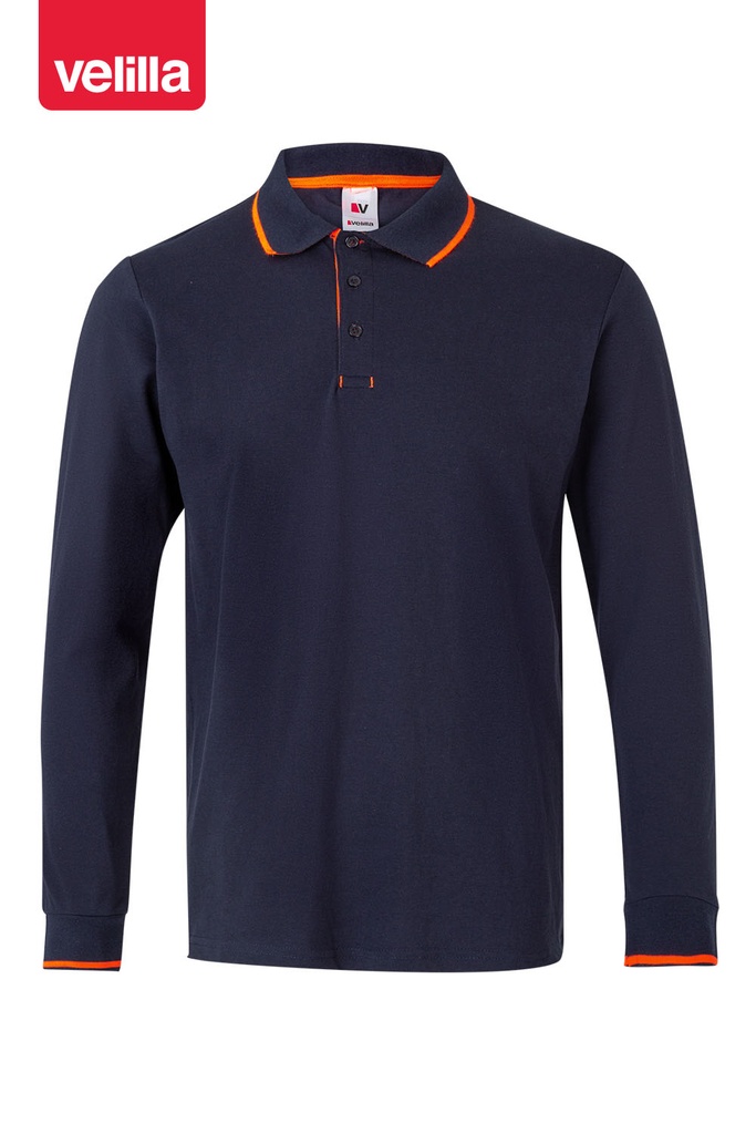 Koszulka polo dwukolorowa z długim rękawem 105515 - NAVY BLUE/HI-VIS ORANGE 61/19