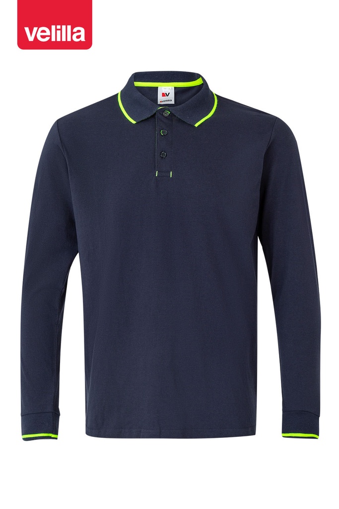 Koszulka polo dwukolorowa z długim rękawem 105515 - NAVY BLUE/HI-VIS YELLOW 61/20