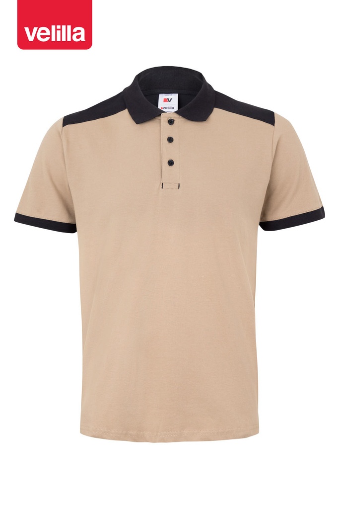Koszulka polo dwukolorowa stretch z krótkim rękawem 105519S - SAND BEIGE/BLACK 46/00