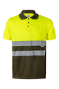 Koszulka polo dwukolorowa z krótkim rękawem z odblaskami 173 - KHAKI GREEN/HI-VIS YELLOW 03/20