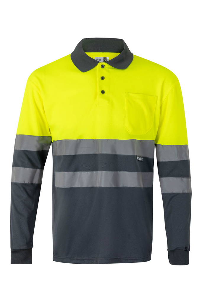 Koszulka polo dwukolorowa z długim rękawem z odblaskami 175 - GREY/HI-VIS YELLOW 08/20