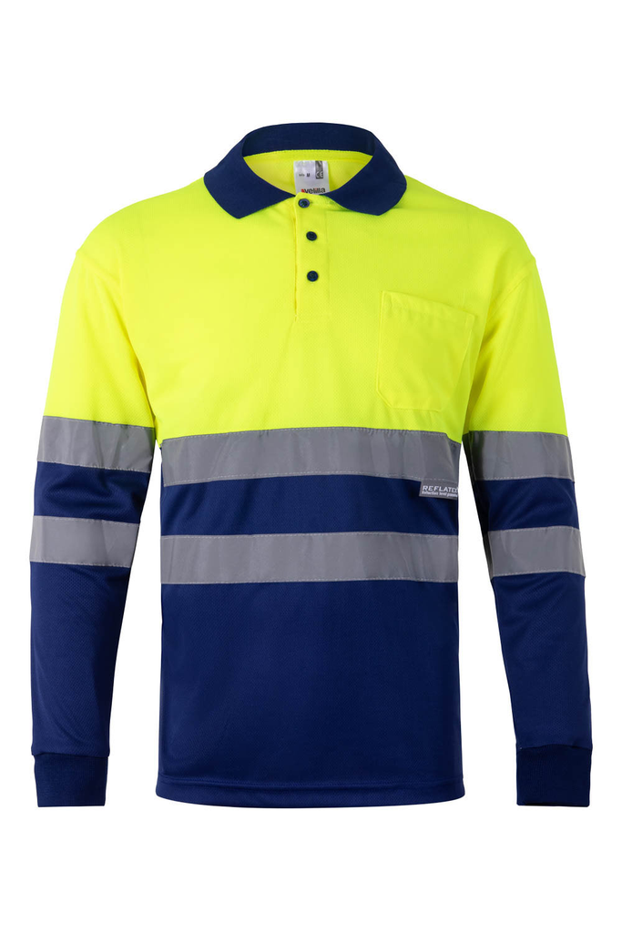Koszulka polo dwukolorowa z długim rękawem z odblaskami 175 - ROYAL BLUE/HI-VIS YELLOW 09/20