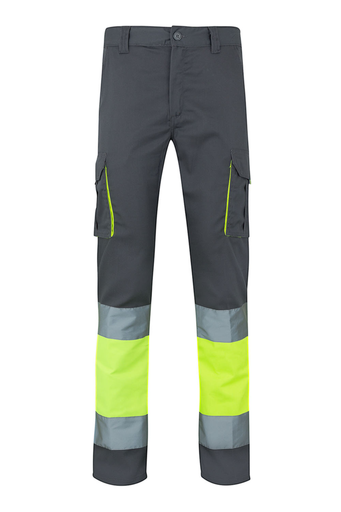 Spodnie dwukolorowe stretch z wieloma kieszeniami z odblaskami 303002S - GREY/HI-VIS YELLOW 08/20