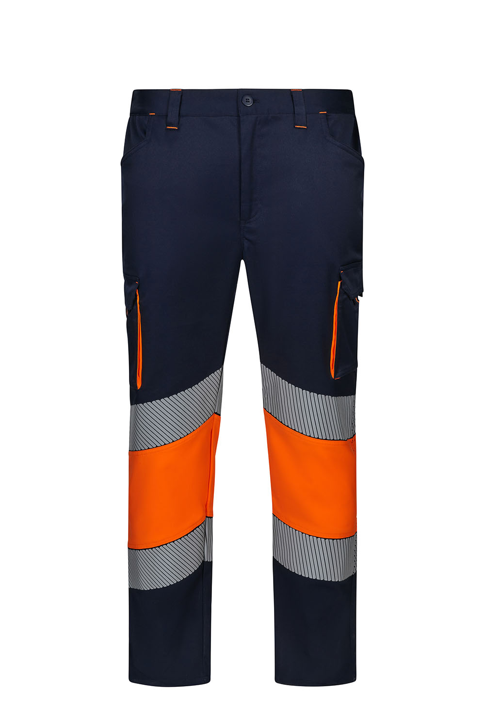Spodnie dwukolorowe stretch z odblaskami 303008S - NAVY BLUE/HI-VIS ORANGE 61/19