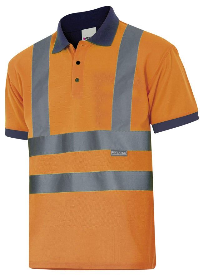 Koszulka polo dwukolorowa z krótkim rękawem z odblaskami 305502 - MARINE BLUE/HI-VIS ORANGE 01/19