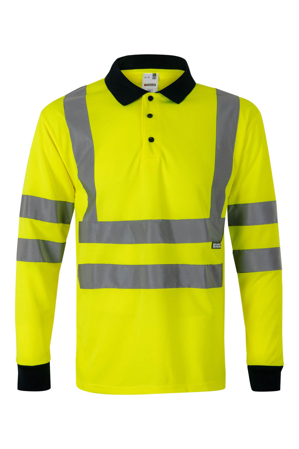 Koszulka polo dwukolorowa z długim rękawem z odblaskami 305503 - MARINE BLUE/HI-VIS YELLOW 01/20