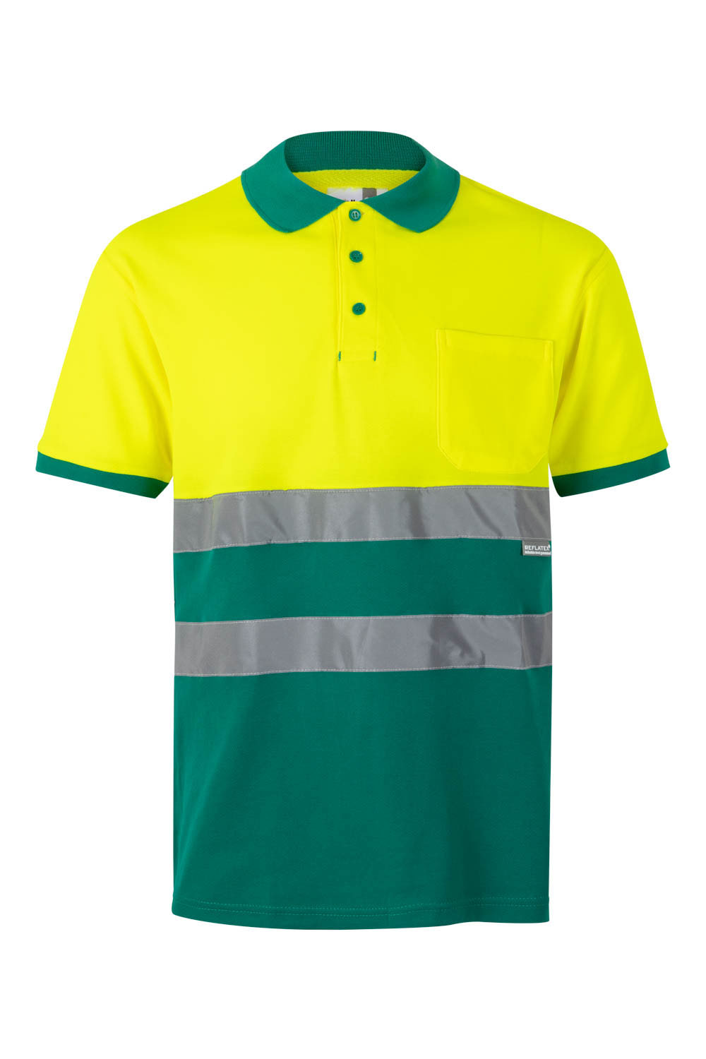 Koszulka polo dwukolorowa z krótkim rękawem z odblaskami 305513 - GREEN/HI-VIS YELLOW 02/20