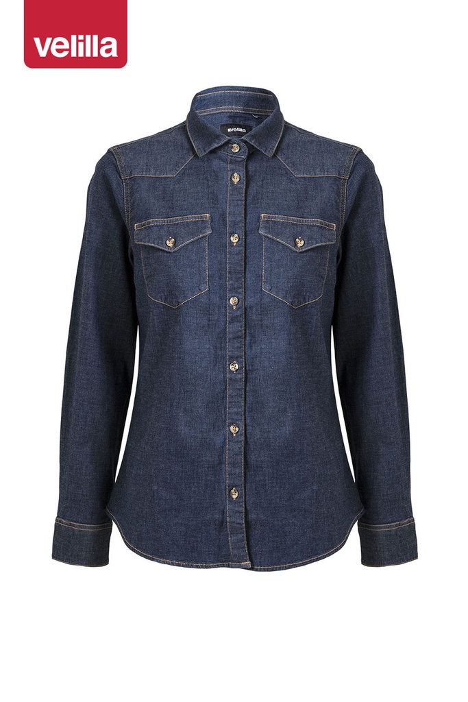 Koszula stretch z długim rękawem damska 405007S - BLUE DENIM 63