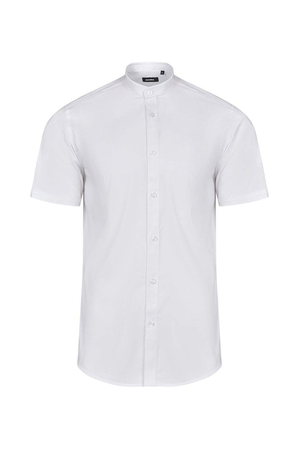 Koszula stretch z krótkim rękawem ze stójką męska 405012S - WHITE 07