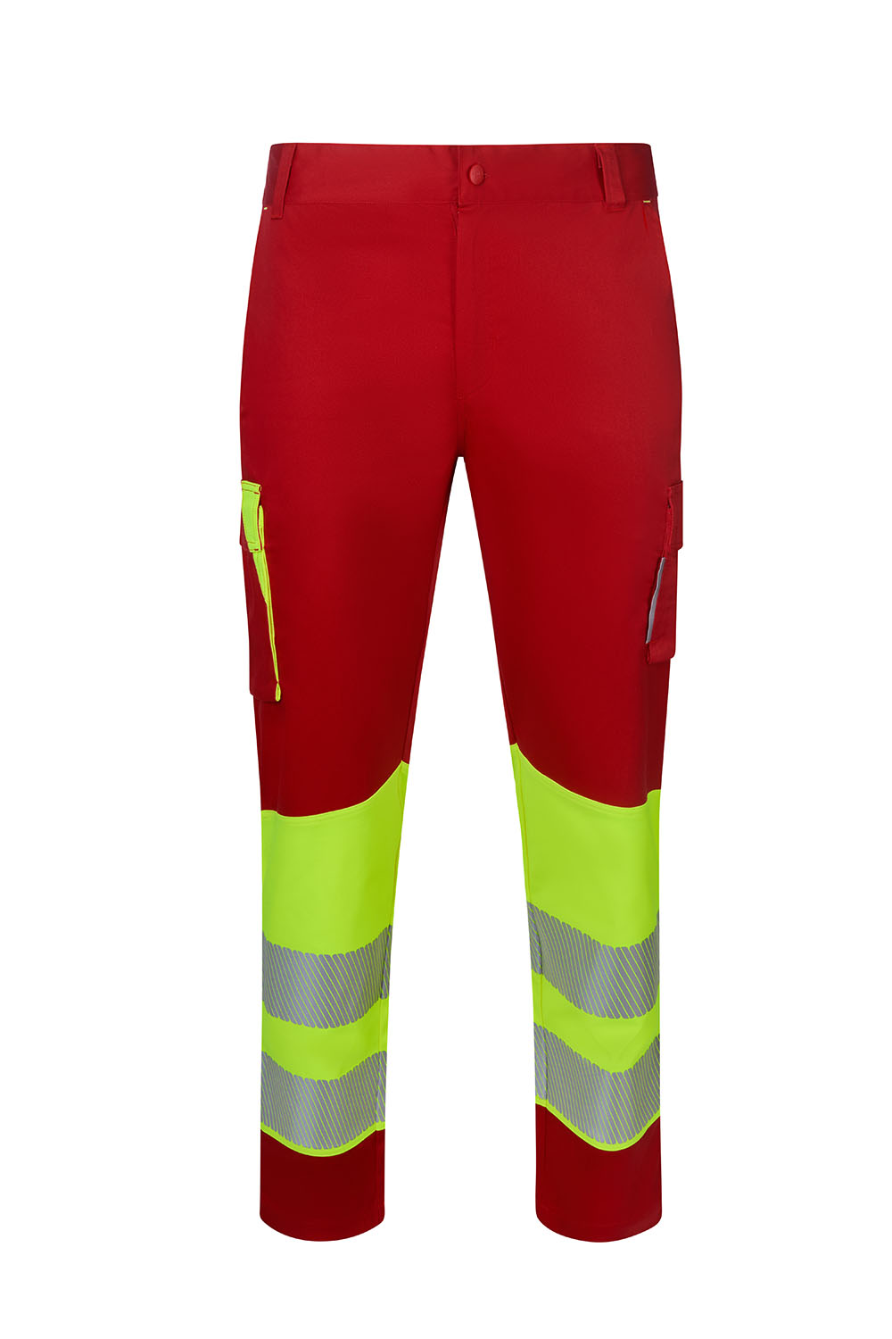 Spodnie dwukolorowe stretch z odblaskami 303032S - RED/HI-VIS YELLOW 12/20