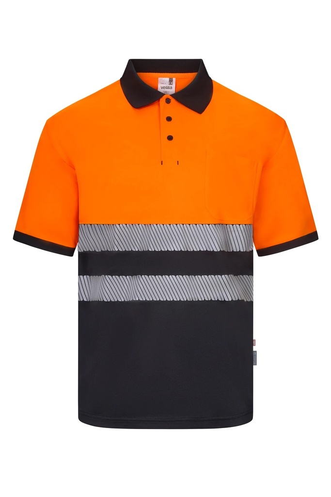 Koszulka polo dwukolorowa z krótkim rękawem z odblaskami 305533 - BLACK/HI-VIS ORANGE 00/19
