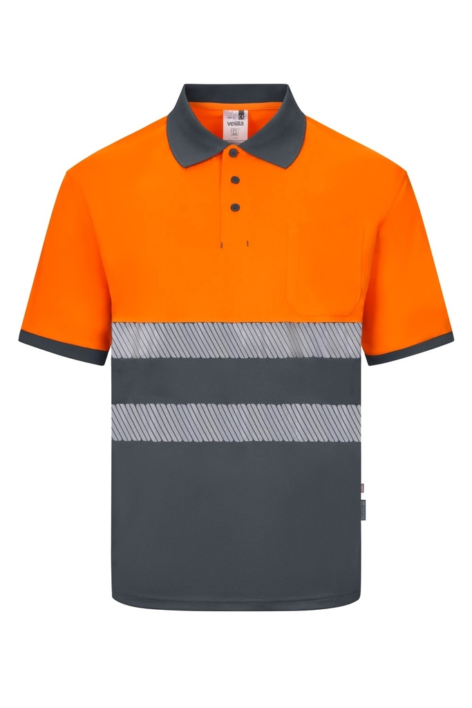Koszulka polo dwukolorowa z krótkim rękawem z odblaskami 305533 - GREY/HI-VIS ORANGE 08/19