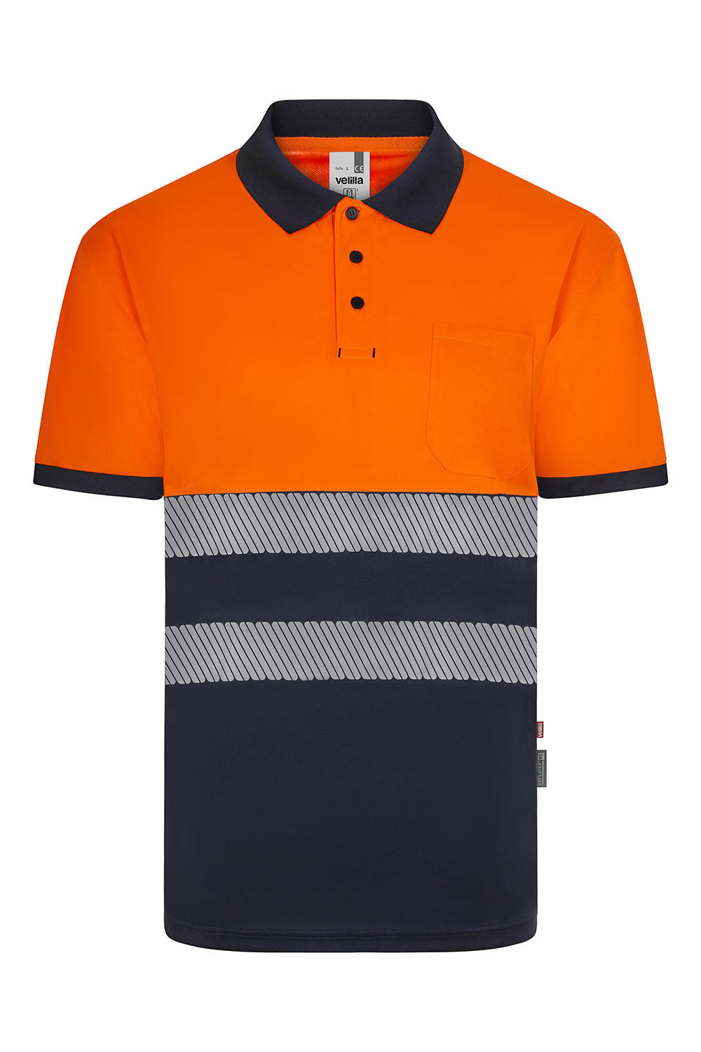 Koszulka polo dwukolorowa z krótkim rękawem z odblaskami 305533 - NAVY BLUE/HI-VIS ORANGE 61/19