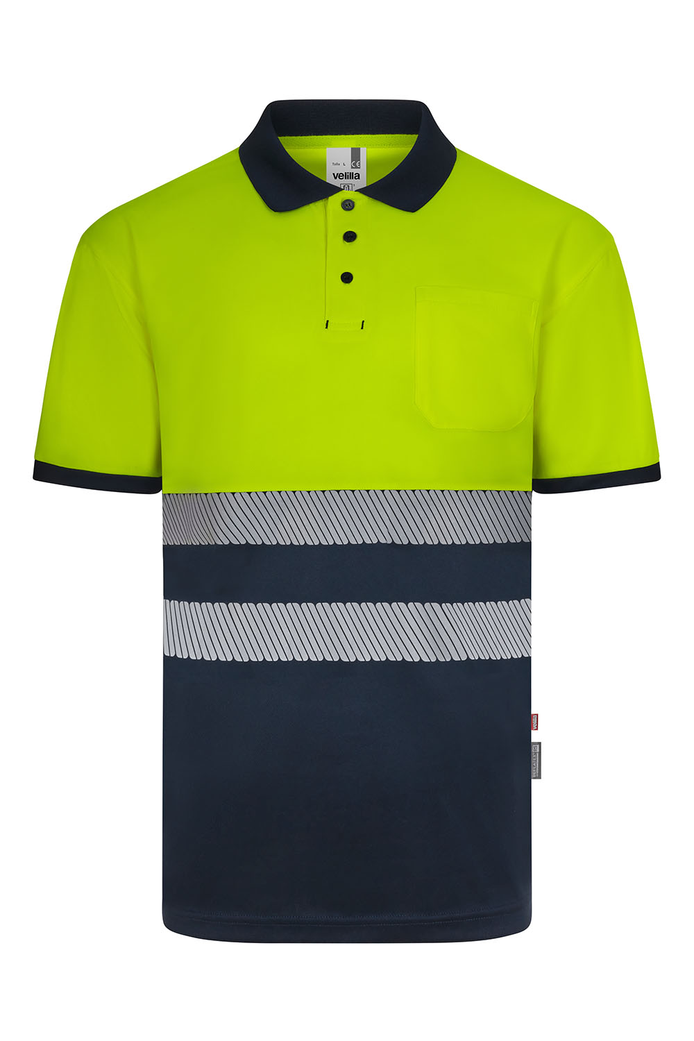 Koszulka polo dwukolorowa z krótkim rękawem z odblaskami 305533 - NAVY BLUE/HI-VIS YELLOW 61/20