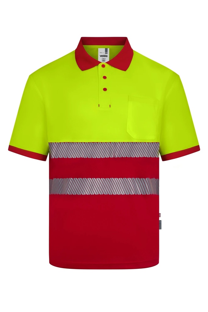 Koszulka polo dwukolorowa z krótkim rękawem z odblaskami 305533 - RED/HI-VIS YELLOW 12/20