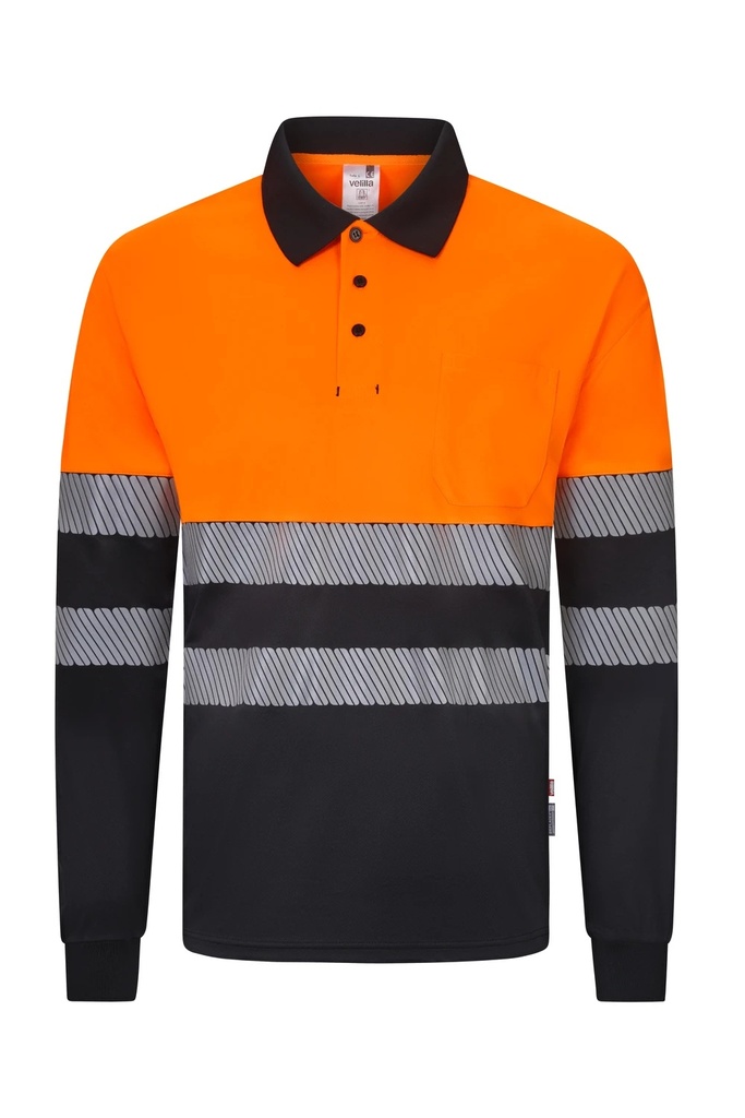 Koszulka polo dwukolorowa z długim rękawem z odblaskami 305535 - BLACK/HI-VIS ORANGE 00/19