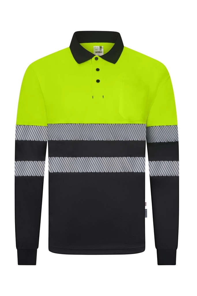 Koszulka polo dwukolorowa z długim rękawem z odblaskami 305535 - BLACK/HI-VIS YELLOW 00/20