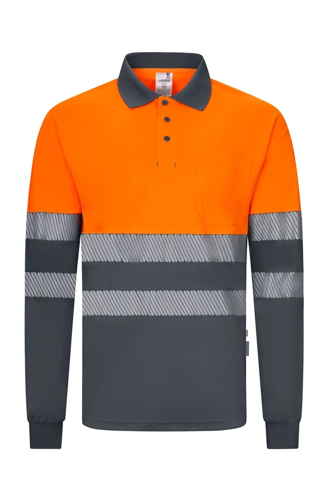 Koszulka polo dwukolorowa z długim rękawem z odblaskami 305535 - GREY/HI-VIS ORANGE 08/19