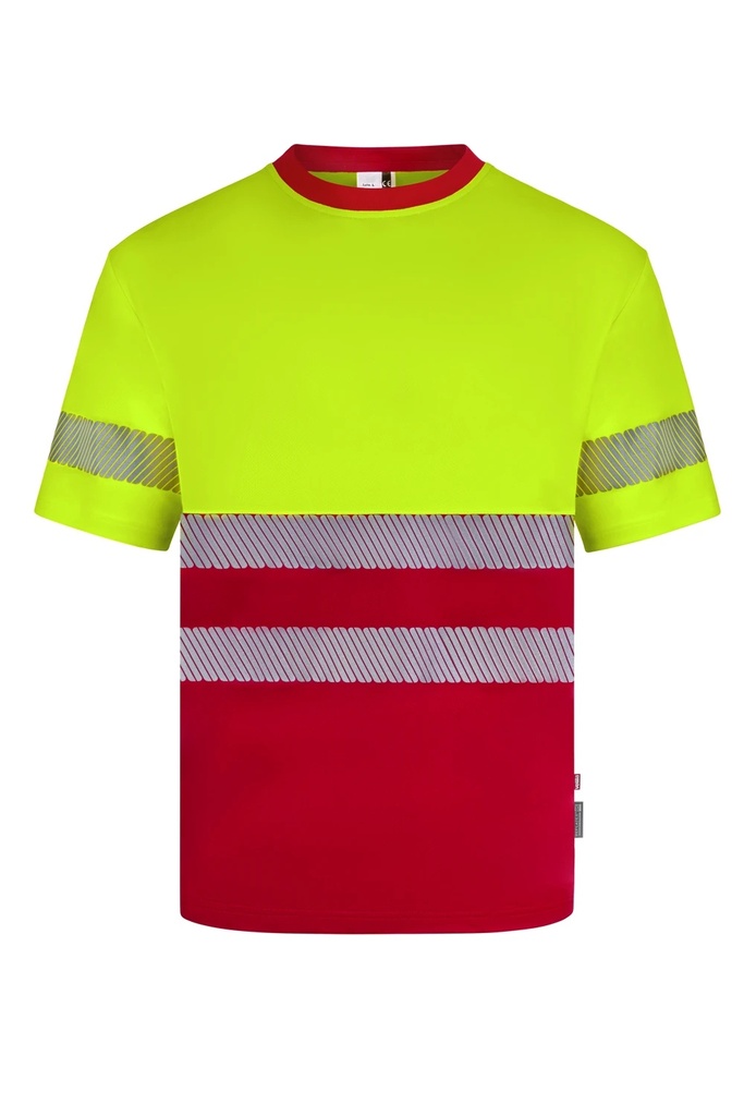 Koszulka dwukolorowa z krótkim rękawem z odblaskami 305633 - RED/HI-VIS YELLOW 12/20