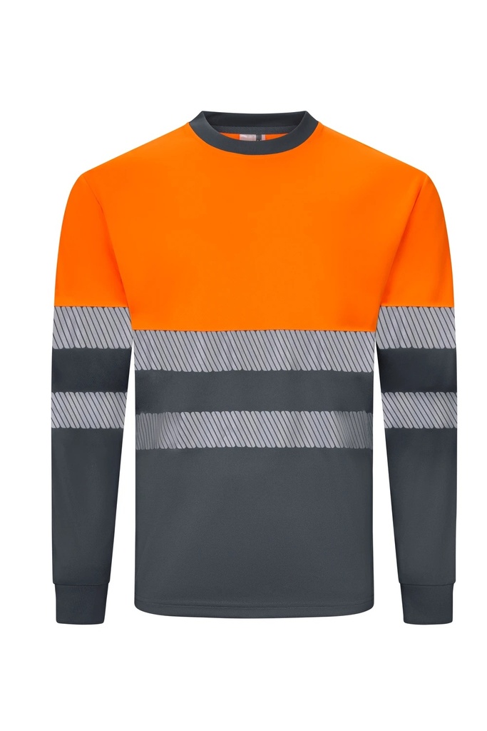 Koszulka dwukolorowa z długim rękawem z odblaskami 305635 - GREY/HI-VIS ORANGE 08/19
