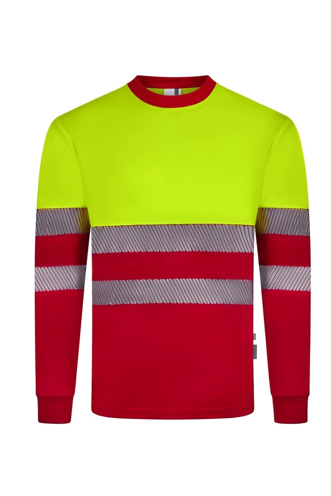 Koszulka dwukolorowa z długim rękawem z odblaskami 305635 - RED/HI-VIS YELLOW 12/20