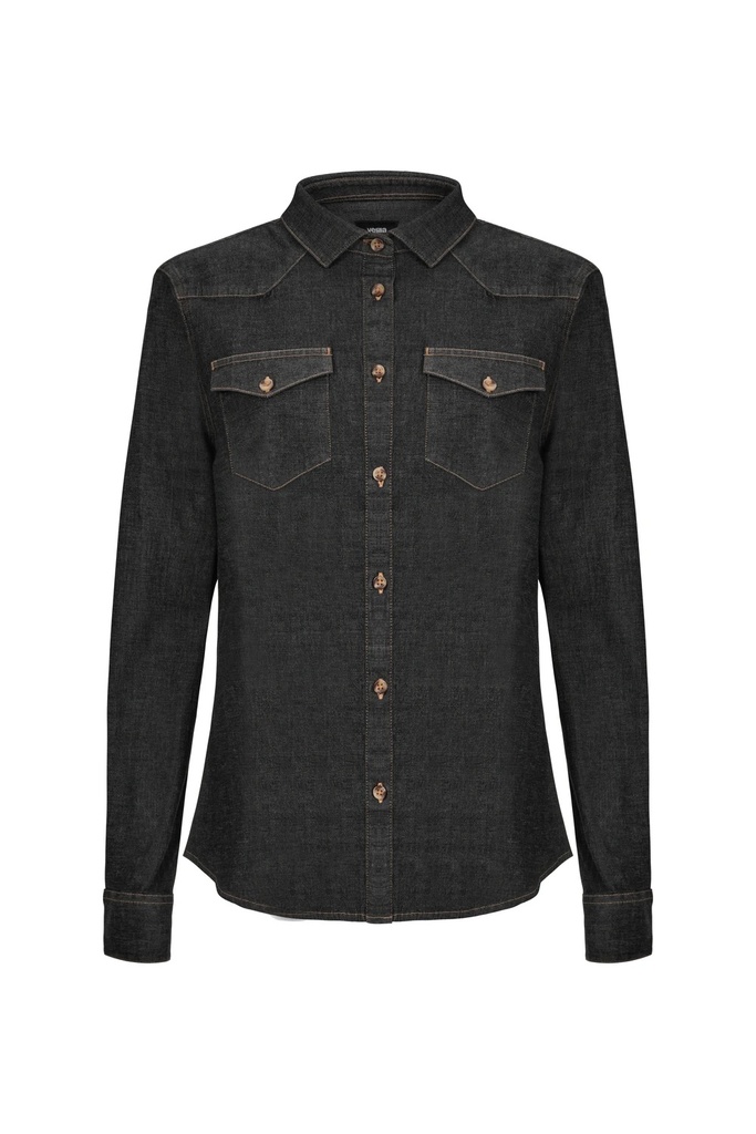Koszula stretch z długim rękawem damska 405007S - DARK GREY DENIM 85
