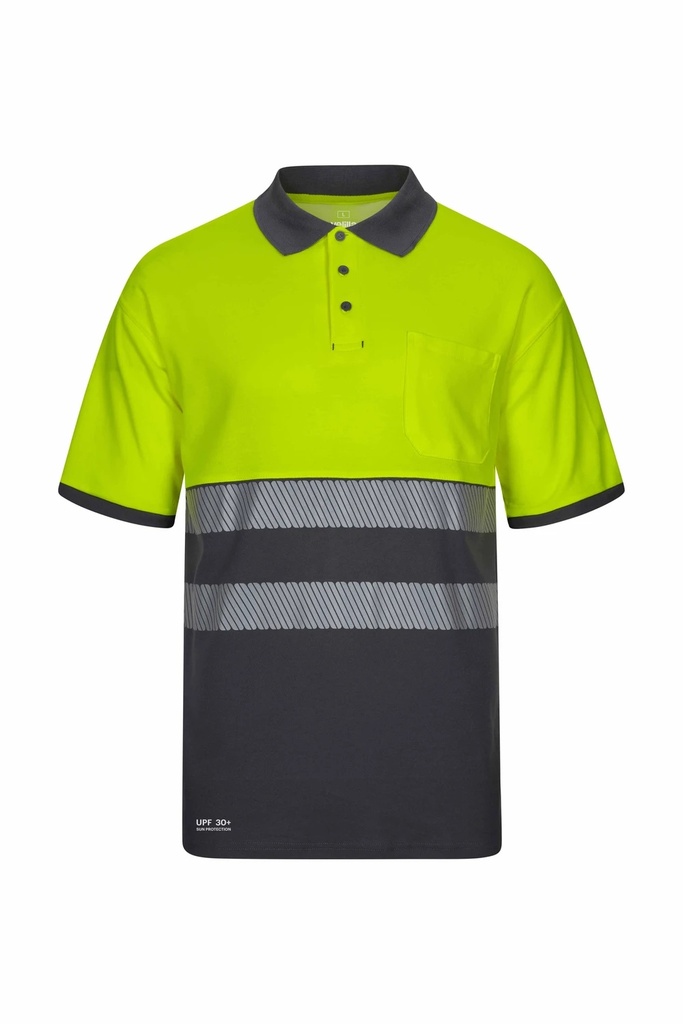 Koszulka polo dwukolorowa z krótkim rękawem z odblaskami 305543 - GREY/HI-VIS YELLOW 08/20