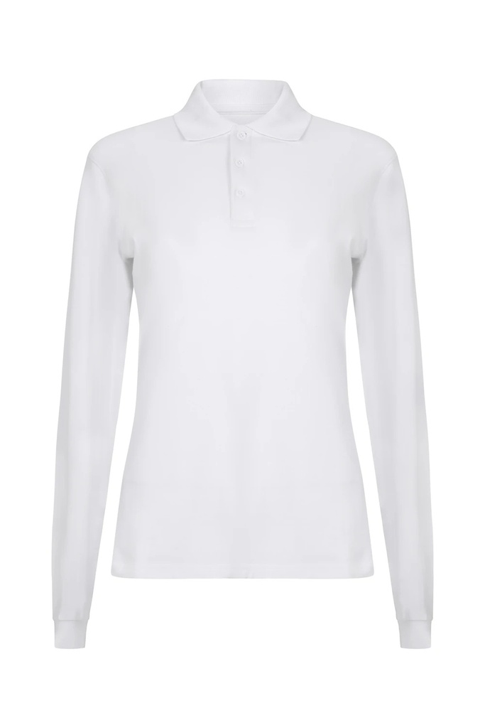 Koszulka polo stretch z długim rękawem damska 105511SW - WHITE 07