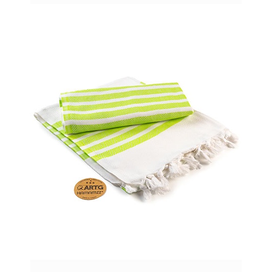 Ręcznik Hamam Bawełniany Tradycyjny AR053 - White & Lime Green
