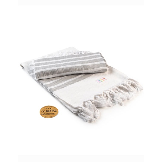 Ręcznik Hamam Bawełniany Tradycyjny AR053 - White & Light Grey