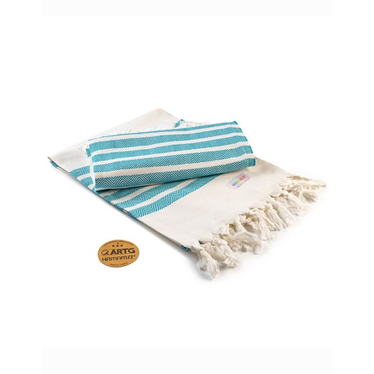 Recznik Hamam Bawelniany Tradycyjny AR053 - White & Petrol