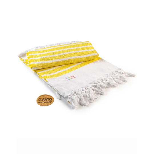 Recznik Hamam Bawelniany Tradycyjny AR053 - White & Bright Yellow